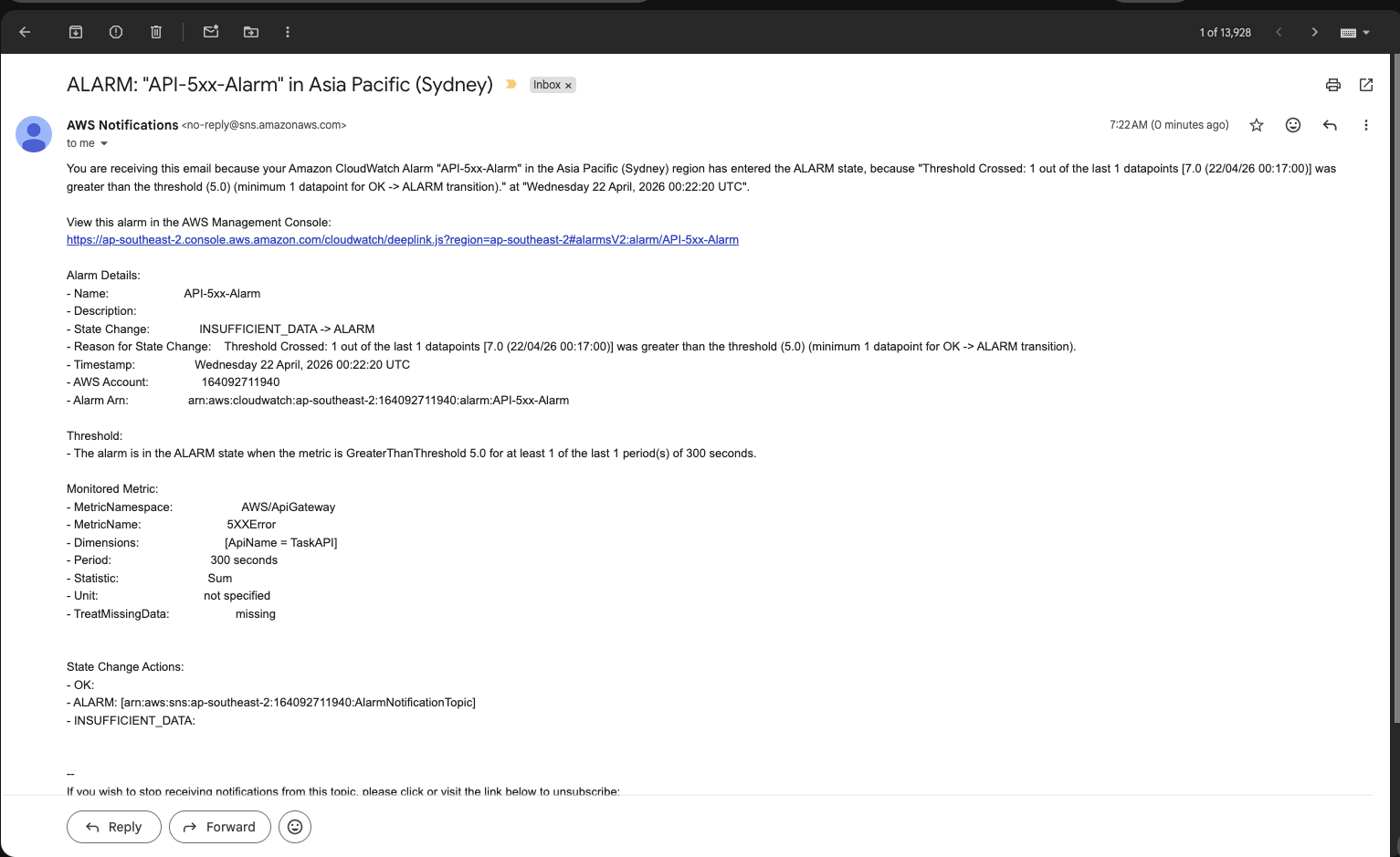 Alarm email notification