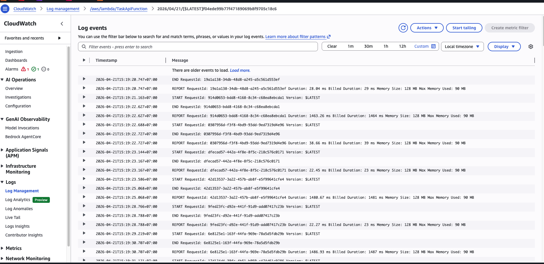 Successful request log / validation