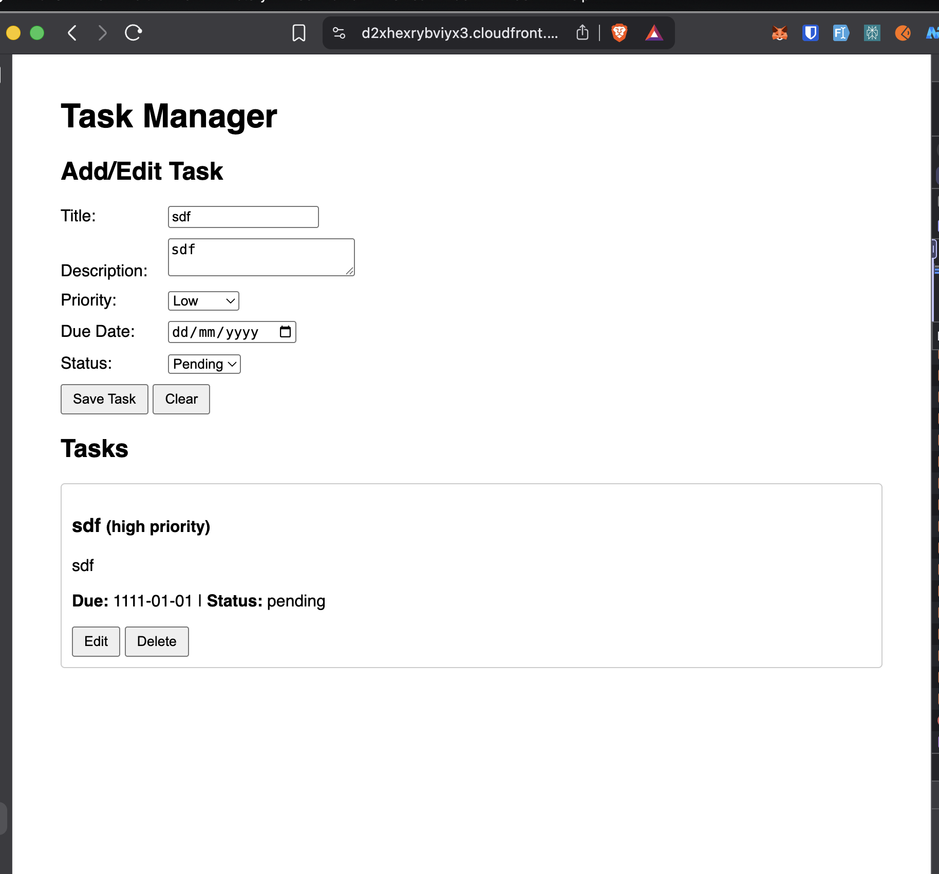 CloudFront successfully serving the frontend